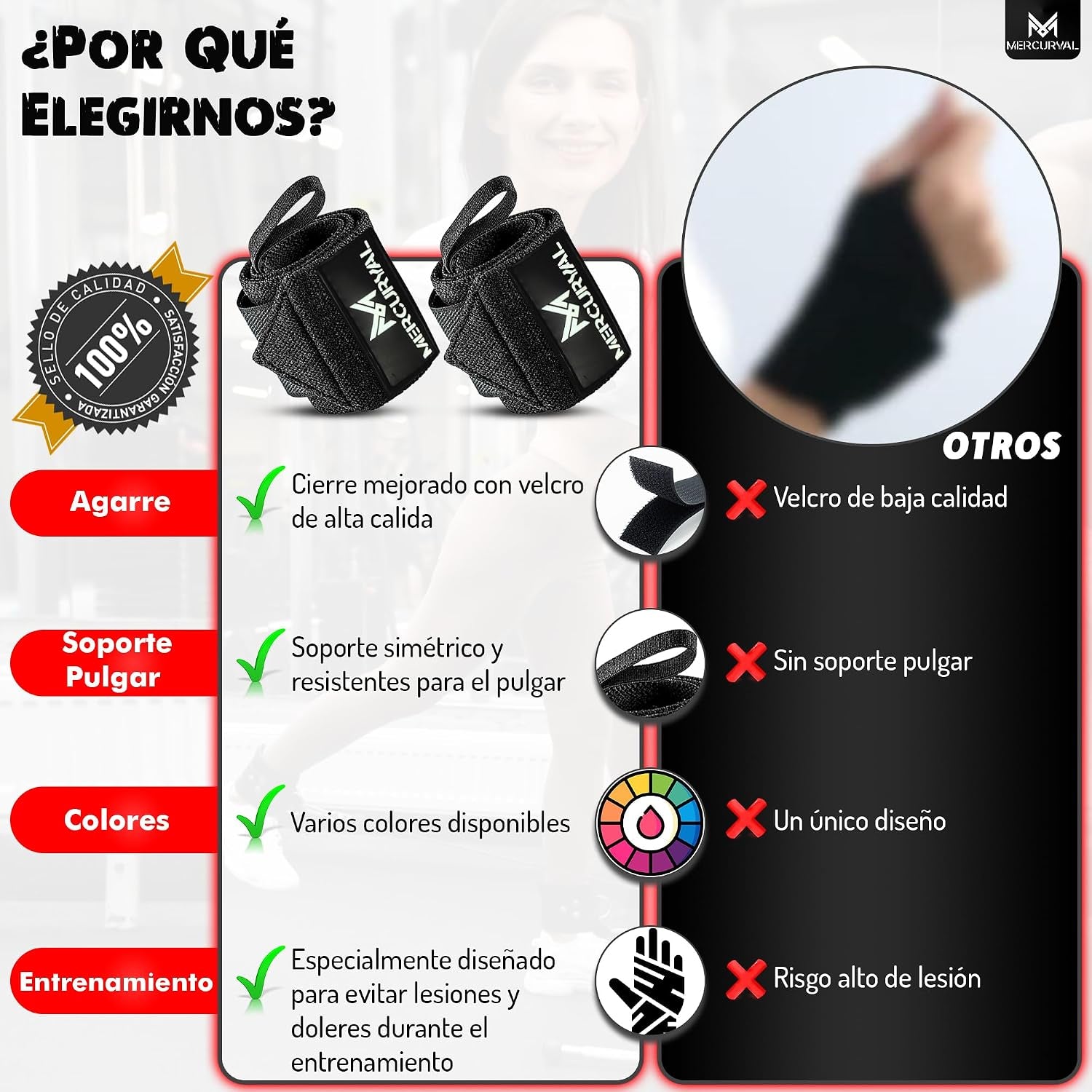 MERCURYAL 2 Muñequeras Gym - Muñequeras Crossfit - Accesorios Fitness - Muñequeras Deportivas Unisex