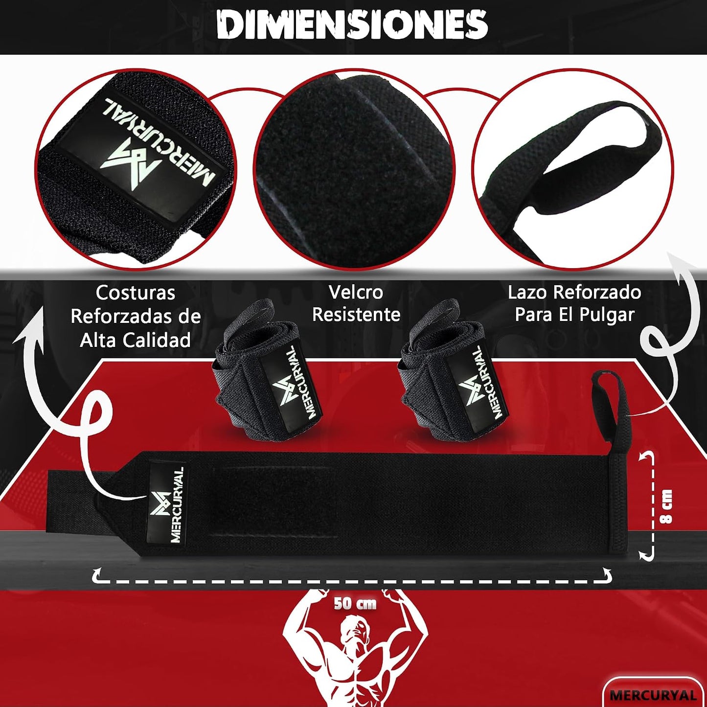 MERCURYAL 2 Muñequeras Gym - Muñequeras Crossfit - Accesorios Fitness - Muñequeras Deportivas Unisex